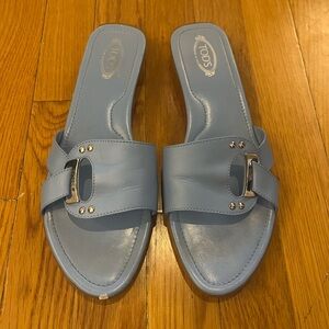 Tod's Women's Light Blue Leather Mules